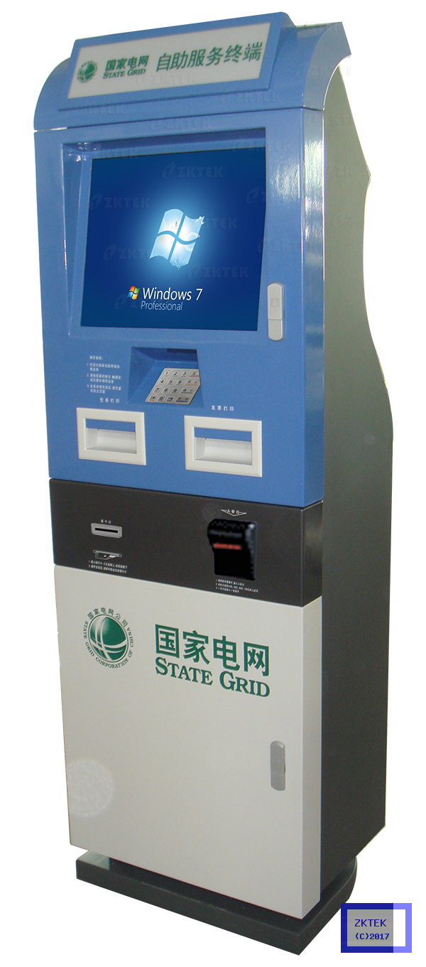 A5 electricity payment collection touchscreen kiosk with bill validator, bank card reader, EPP and invoice printer