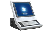 G1 is a desktop touchscreen kiosk with metal keyboard