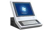 G1 desktop touchscreen kiosk with metal keyboard