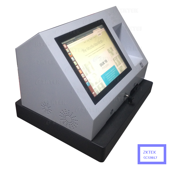 G87 desktop touchscreen kiosk with barcode reader and thermal printer